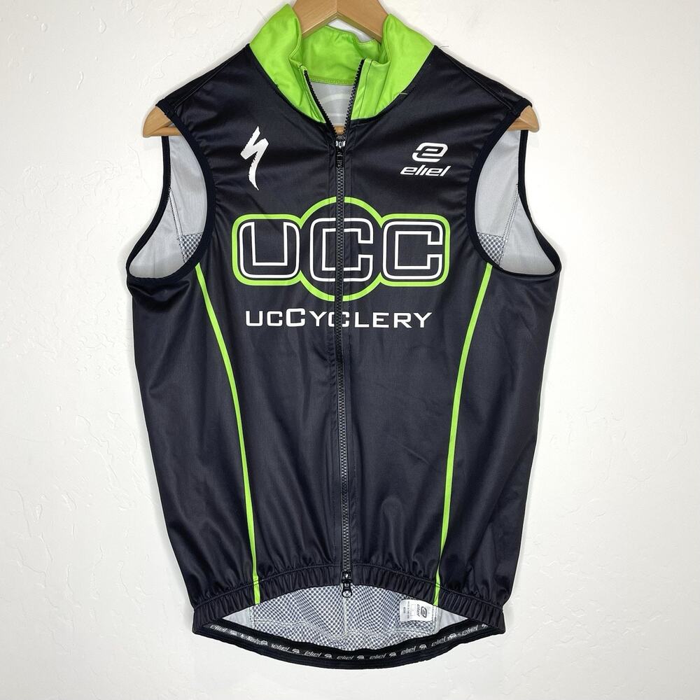 Eliel UC Cycles Cycling Vest Mens Large Green Black Full Zip Windstopper